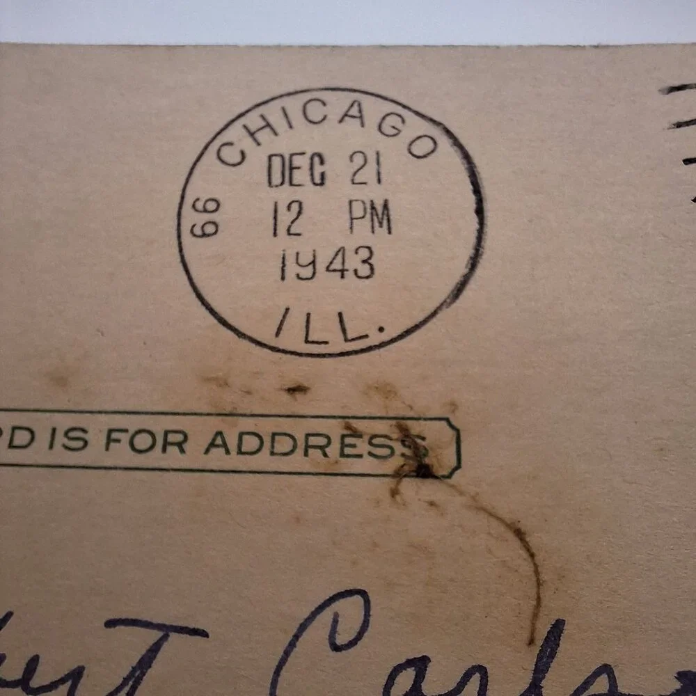 Vintage 1943 One Cent‎ Jefferson Postcard Chicago Illinois Postmark Collectible